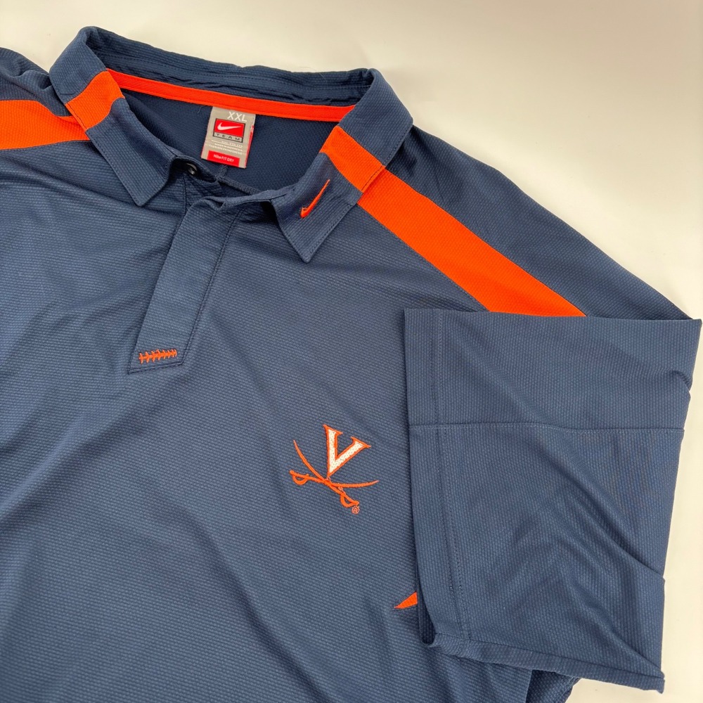 Nike Polo Shirt Mens XXL Navy Blue Excellent Virginia Cavaliers UVA Fit Dry Logo